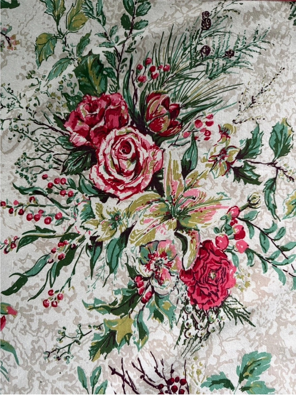 April Cornell Merry Antique Floral 70" Round Tablecloth 100% Cotton Holiday Rose